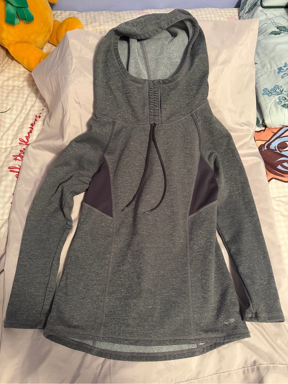 Champion Gray Hooded Pullover with Contrast Panels